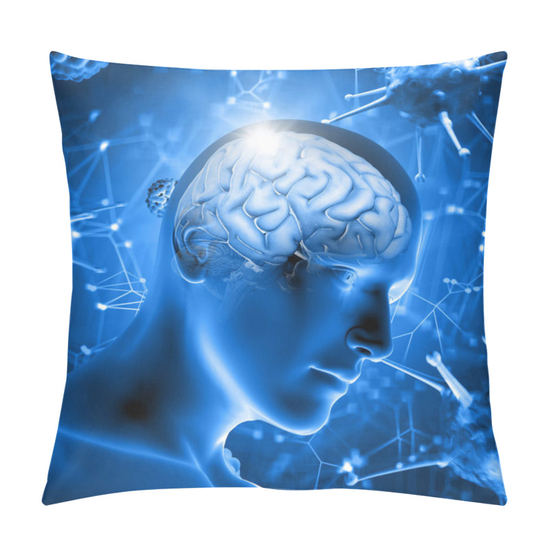 Personality  3D  Medical Background With Male Figure With Brain Pillow Covers