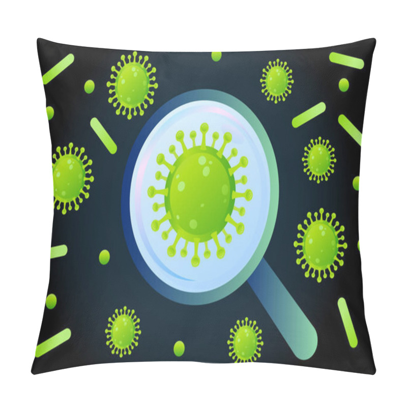 Personality  Coronavirus Identification Under Magnifying Glass Flat Illustration Pillow Covers