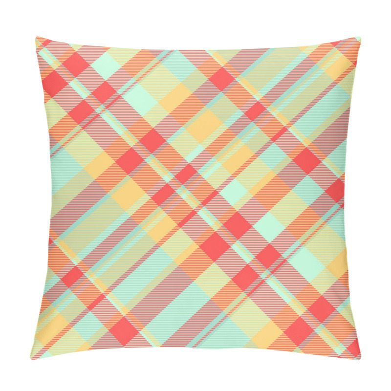 Personality  Vibrant Diagonal Plaid Pattern In Coral, Mint, And Golden Yellow.  Perfect For Textile Design, Fashion, Websites, Or Any Project Needing A Modern, Geometric Textile Background. Pillow Covers