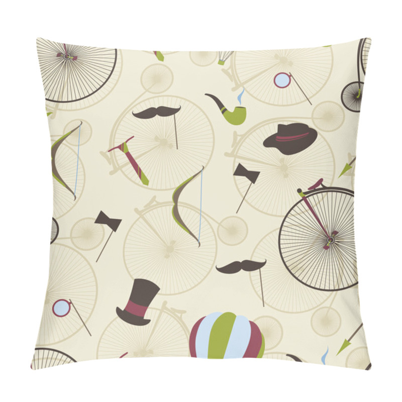 Personality  Seamless Pattern Men's Set, Bicycle, Bow, Arrow, Hat, Top Hat, M Pillow Covers