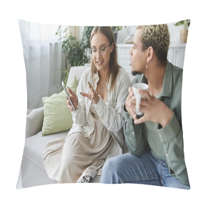 Personality  A Non Binary Person And Their Friend Share A Moment Of Laughter And Connection. Pillow Covers