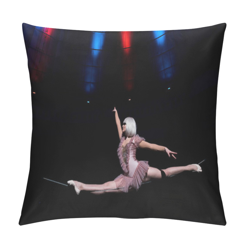 Personality  Side View Of Beautiful Aerial Acrobat Doing Splits On Rope  Pillow Covers