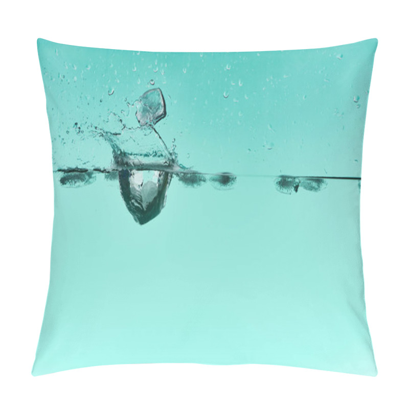 Personality  Transparent Ice Cubes Falling In Water With Splash On Turquoise Background Pillow Covers