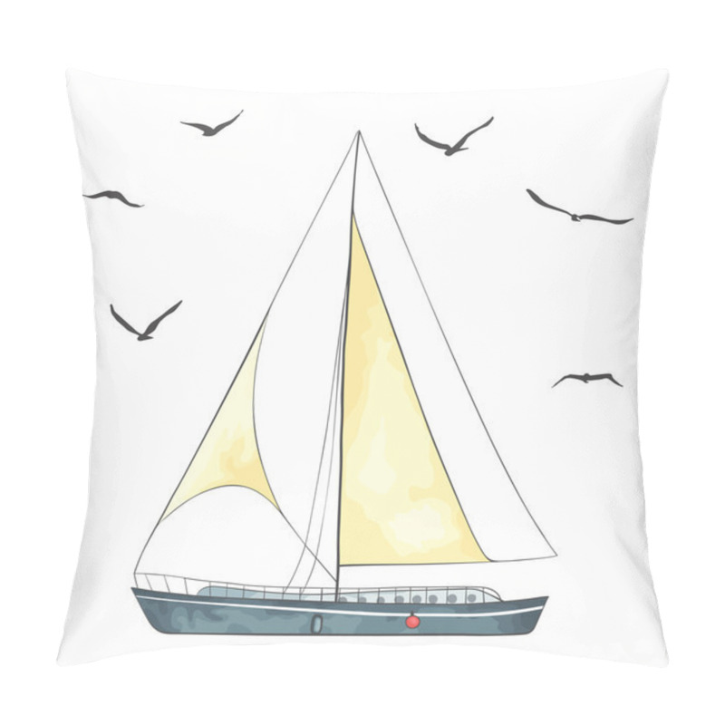 Personality  Boat With Sails And Seagulls Pillow Covers