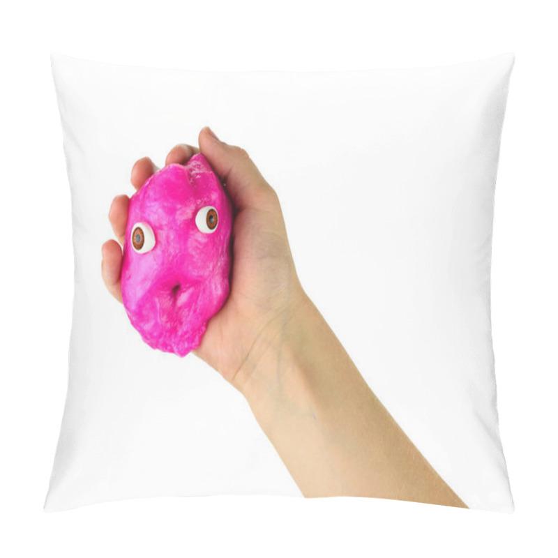 Personality  Bright Slime In The Right Hand Isolated On A White Background. Pillow Covers