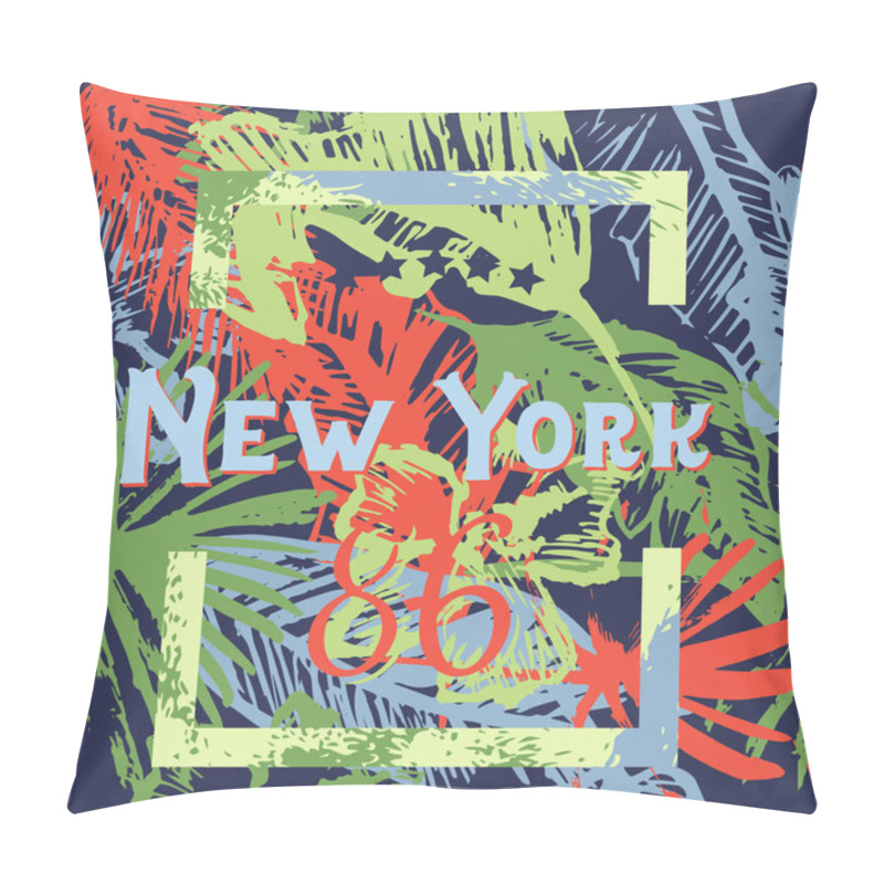 Personality  Grunge Tropical Palm Leaves T-shirt Deign ,free Style Jungle Floral Background Pillow Covers