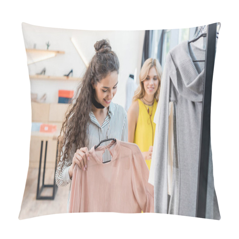 Personality  Women Choosing Clothes In Showroom Pillow Covers