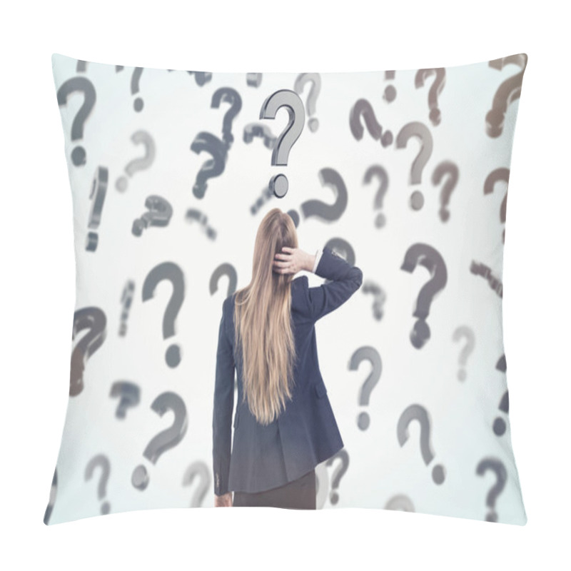 Personality  Woman Scratching Head And Looking At Question Marks Pillow Covers