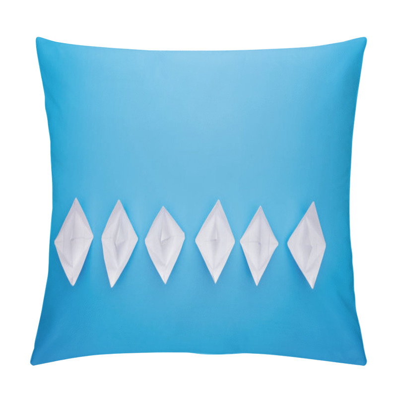 Personality  Flat Lay With White Paper Boats On Blue Surface Pillow Covers