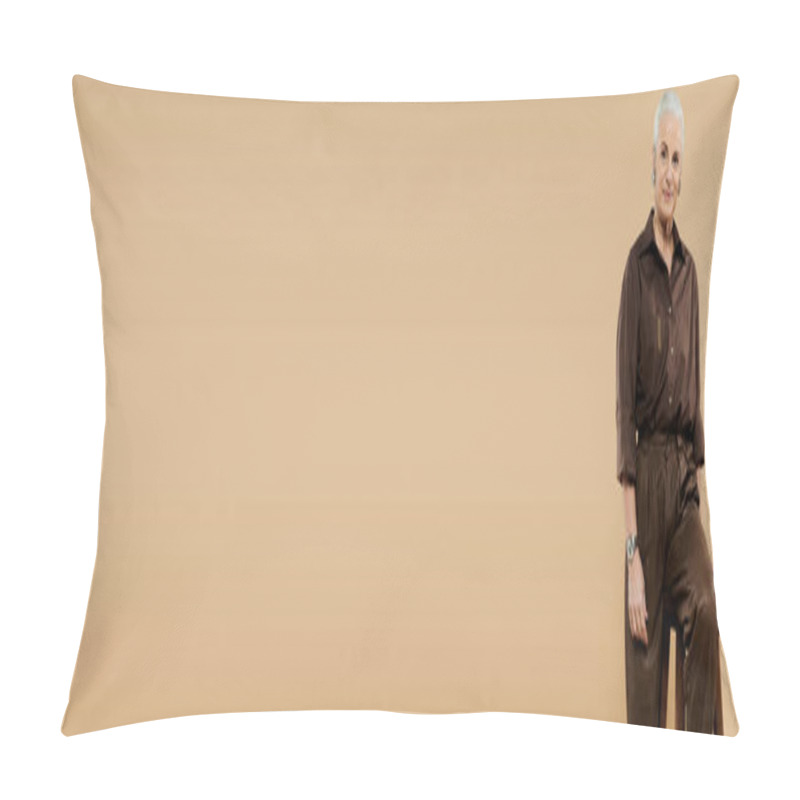 Personality  Elegant Woman With Short Hair Sitting On Tall Chair. Pillow Covers