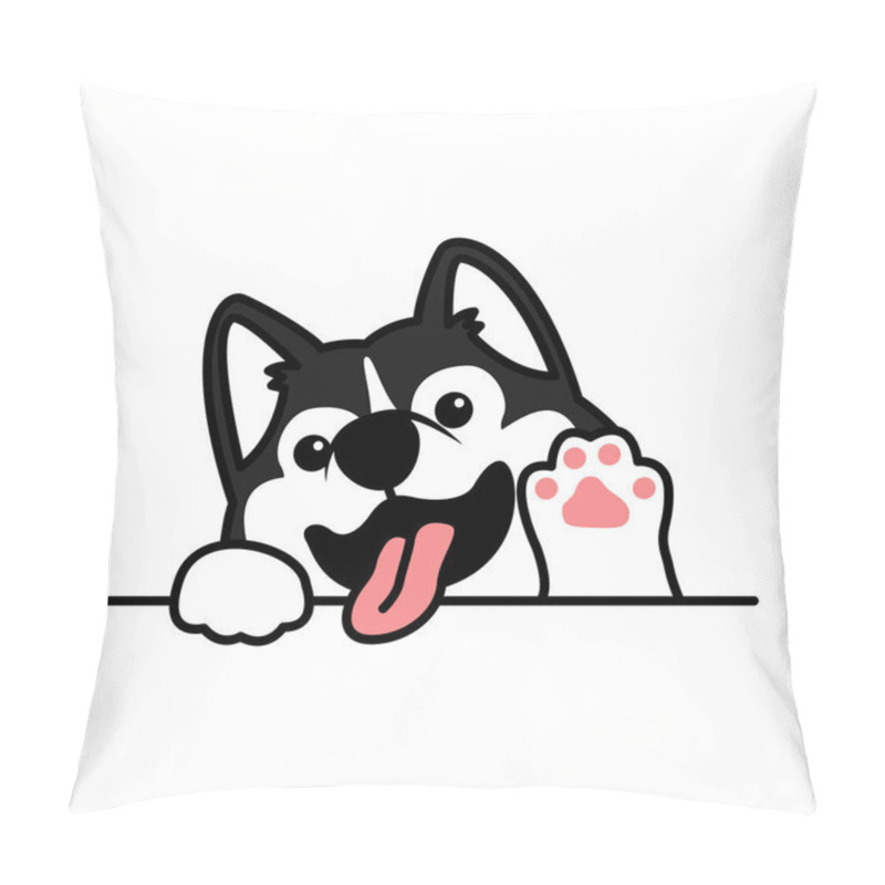 Personality  Cute Siberian Husky Dog Waving Paw Cartoon, Vector Illustration Pillow Covers