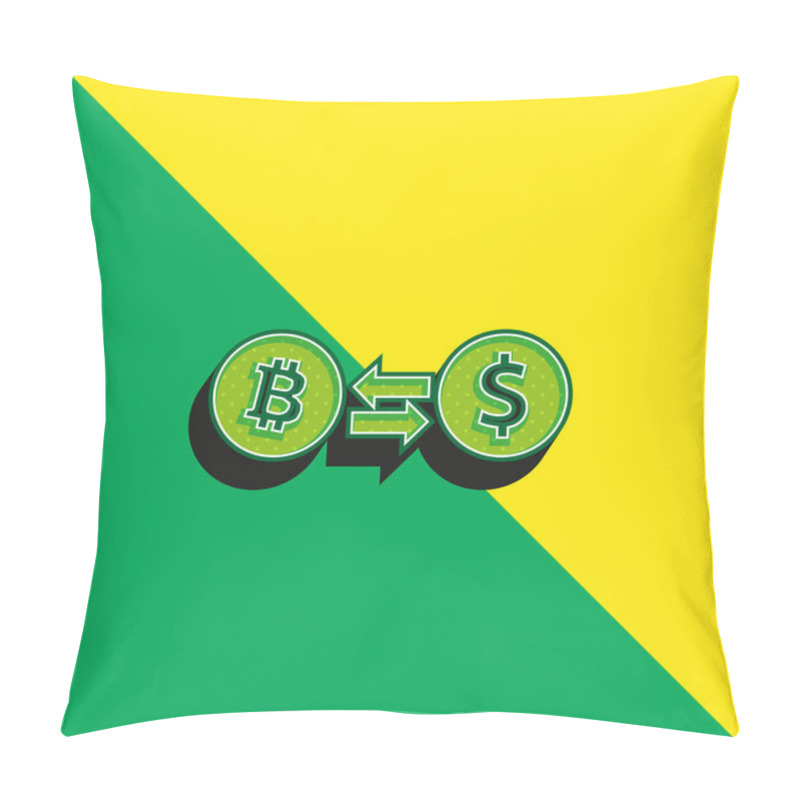 Personality  Bitcoin To Dollar Exchange Rate Symbol Green And Yellow Modern 3d Vector Icon Logo Pillow Covers