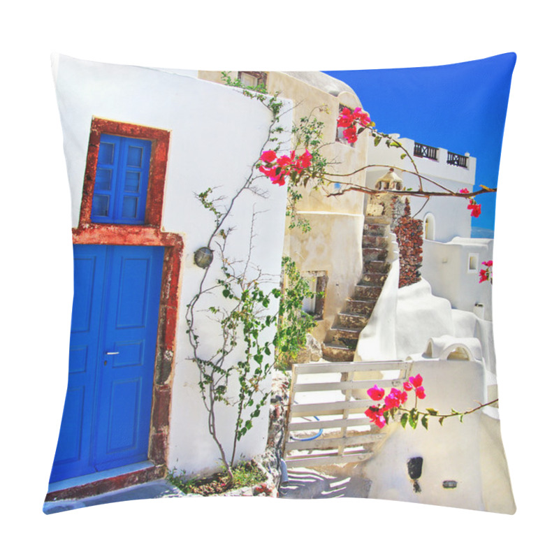 Personality  White - Blue Santorini - Traditional Architecture Pillow Covers