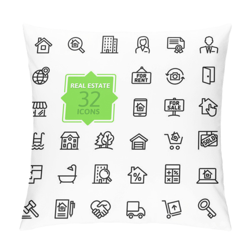 Personality  Outline Web Icons Set - Real Estate Pillow Covers