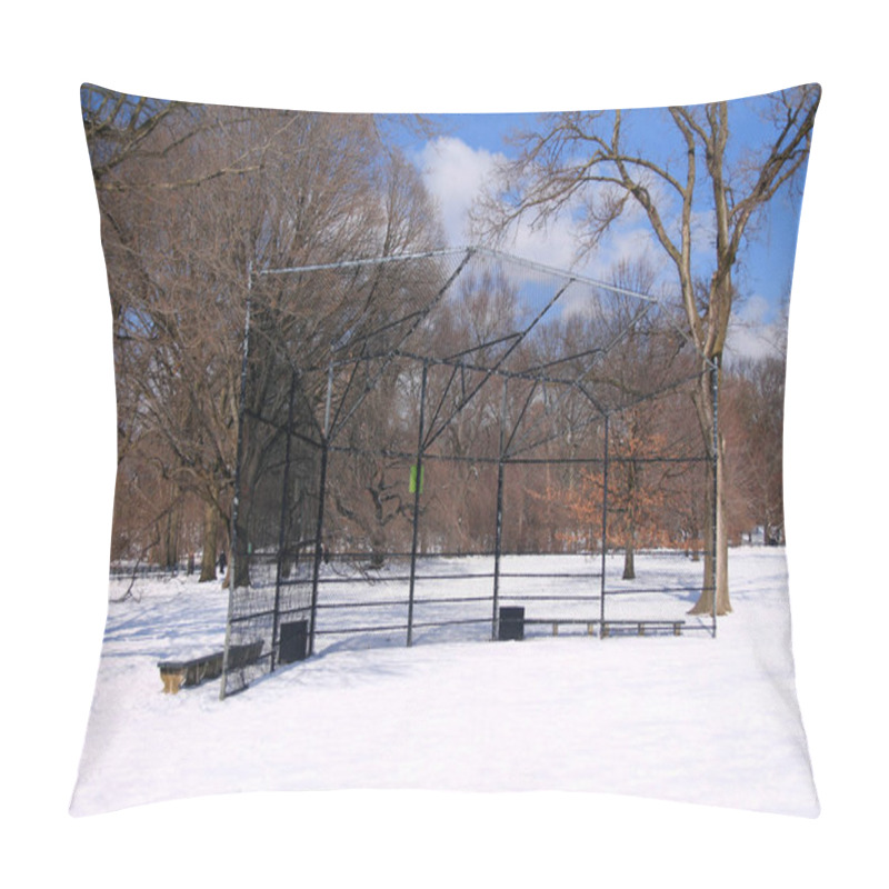 Personality  The Empty Baseball Field In The Cold Winter In Central Park In New York City Pillow Covers