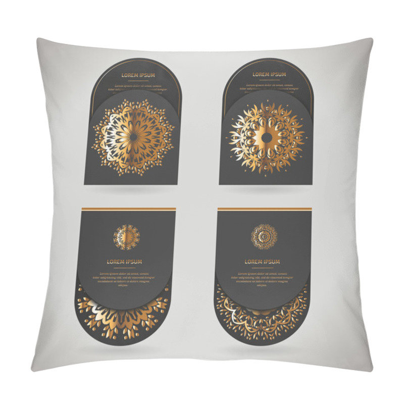 Personality  Set Of Four Ornamental Gold Cards With Flower Oriental Mandala Pillow Covers