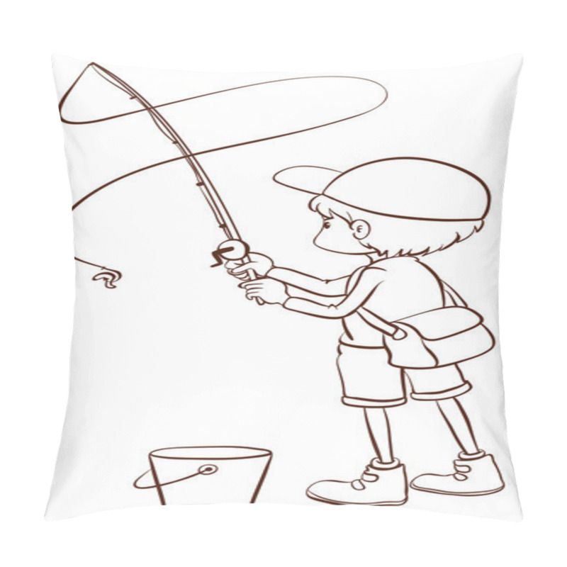 Personality  A Plain Sketch Of A Boy Fishing Pillow Covers