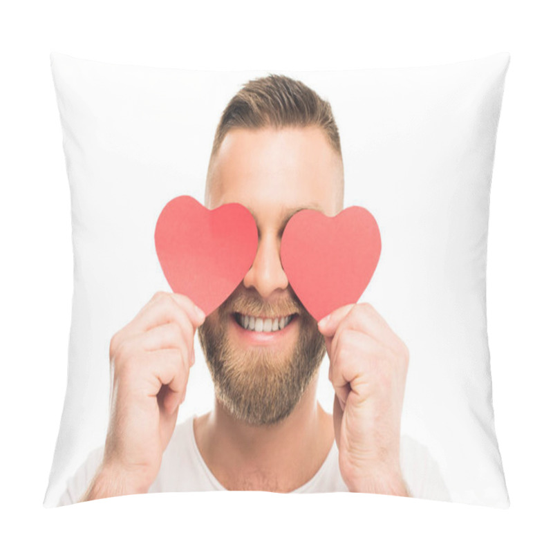 Personality  Bearded Man With Red Hearts Pillow Covers