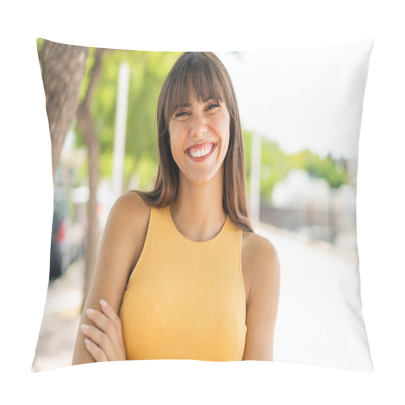 Personality  Young Woman At Outdoors Keeping The Arms Crossed In Frontal Position Pillow Covers