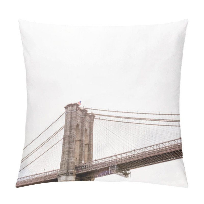 Personality  Low Angle View Of Brooklyn Bridge And Cloudy Sky On Background, New York, Usa Pillow Covers