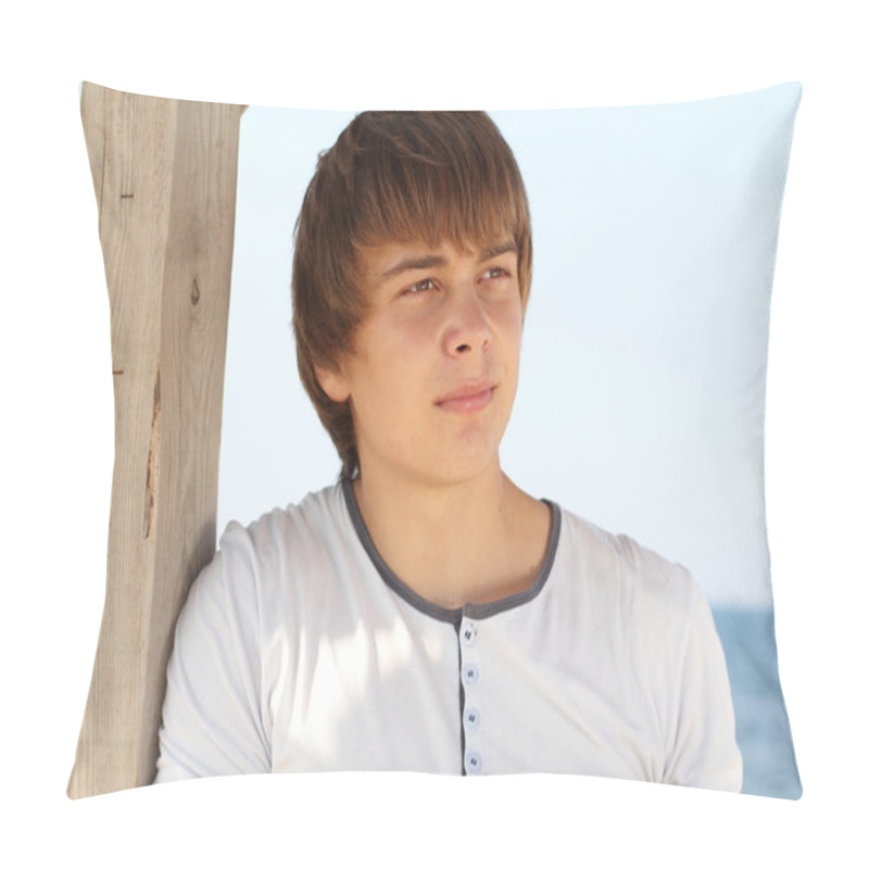 Personality  Young Man Looking Away On The Beach Pillow Covers