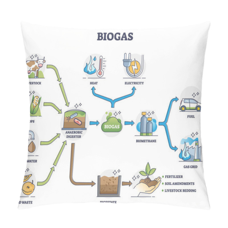 Personality  Biogas Or Bio Gas Division For Energy Consumption And Sources Outline Diagram Pillow Covers