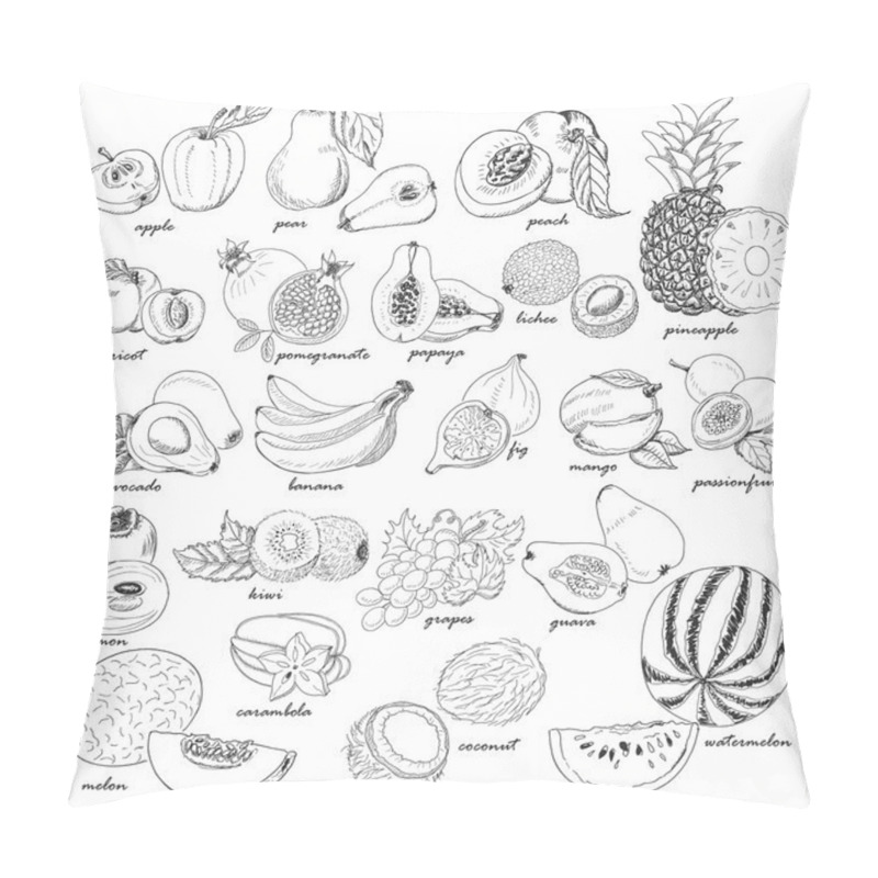 Personality  Collection Of Fruit In Sketch Style Pillow Covers