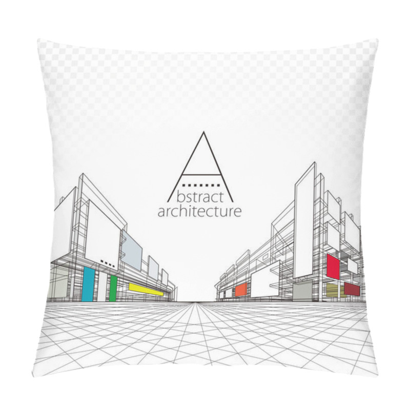 Personality  3D Illustration Architecture Building Perspective Design, Modern Urban Architecture Abstract Background. Pillow Covers