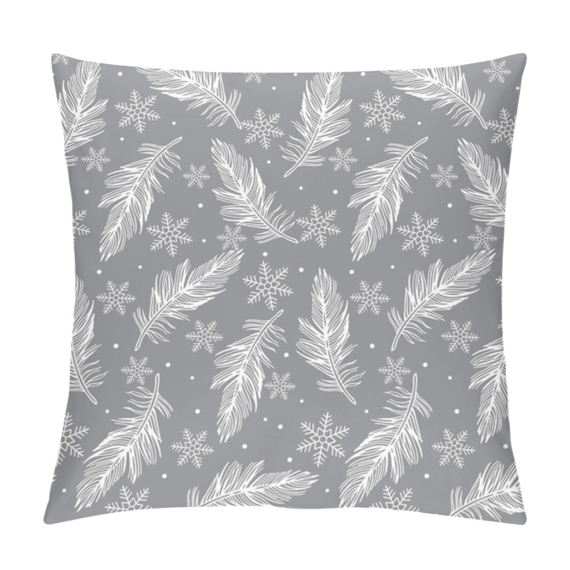 Personality  Seamless Christmas White Feather With Snowflakes On Gray BackgroundFor Paper Gift Wrap, Wallpaper And Fabric Print Pillow Covers