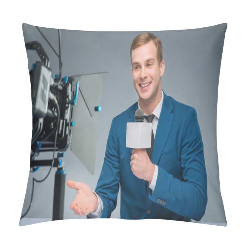 Personality  Newsman During Broadcasting Process Pillow Covers