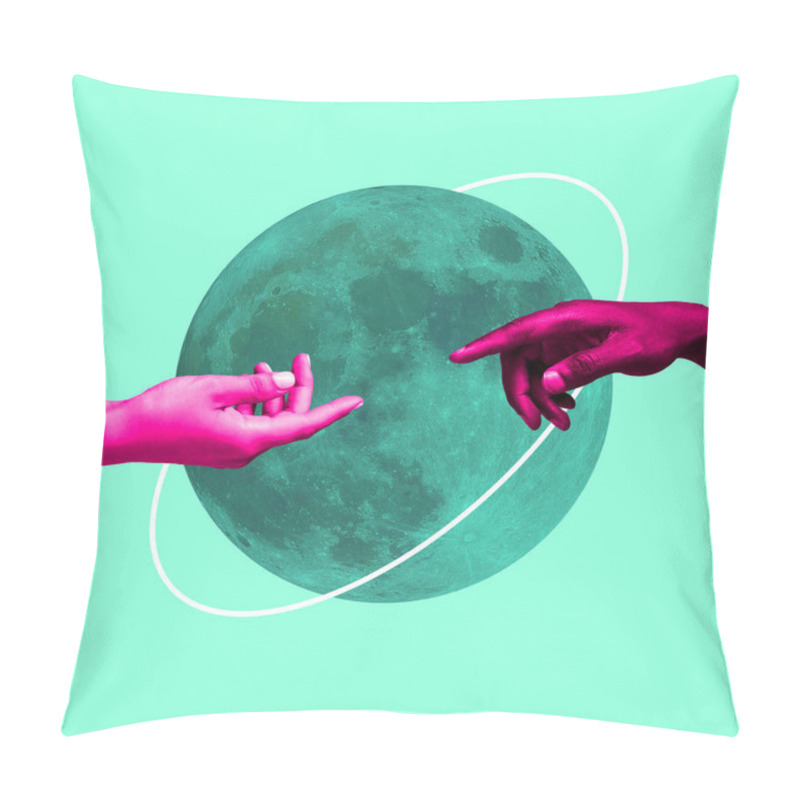 Personality  Contemporary Art Collage, Modern Design. Aesthetic Of Hands. Trendy Pastel And Neon Colors. Copyspace For Your Ad Or Text. Pillow Covers