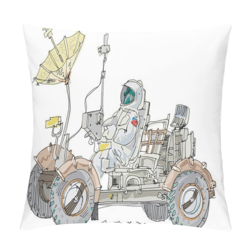 Personality  A Lunar Rover Or Moon Rover Space Exploration Vehicle. Space Electromobile With Astronaut On Board. Cartoon. Caricature. Pillow Covers