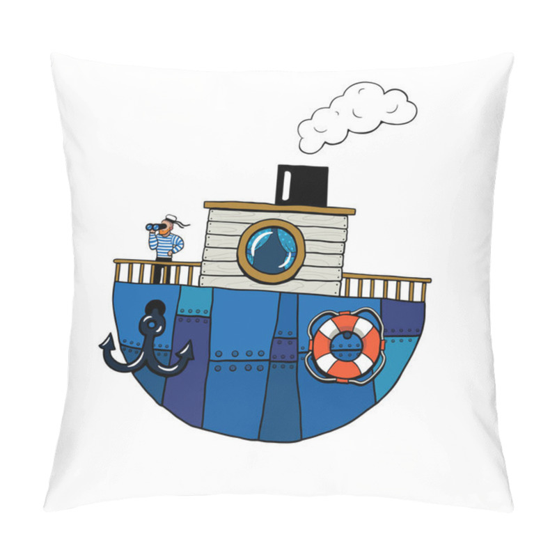 Personality  The Brave Lonely Sailor Are Sailing On A Ship Across The Sea, Went In Search Of Adventure Isolated On White Background Pillow Covers