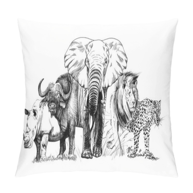 Personality  Big African Five Animal. Hand Drawn Illustration. Collection Of Hand Drawn Illustrations (originals, No Tracing) Pillow Covers