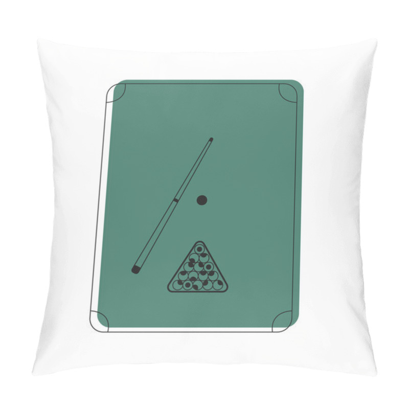 Personality  Minimalist Billiard Table Vector Illustration With Cue, Balls And Triangle Rack. Sports-related Design, Bar, Pub, Game Room, Billiards-themed Content. Pillow Covers