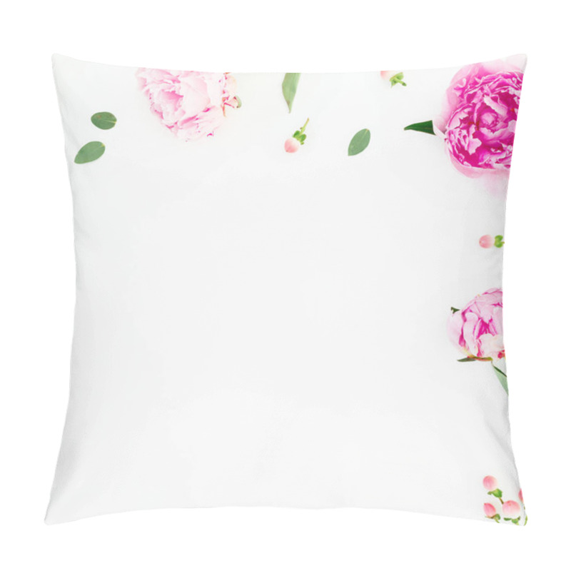 Personality  Floral Frame Composition Of Pink Peony And Eucalyptus Branches W Pillow Covers