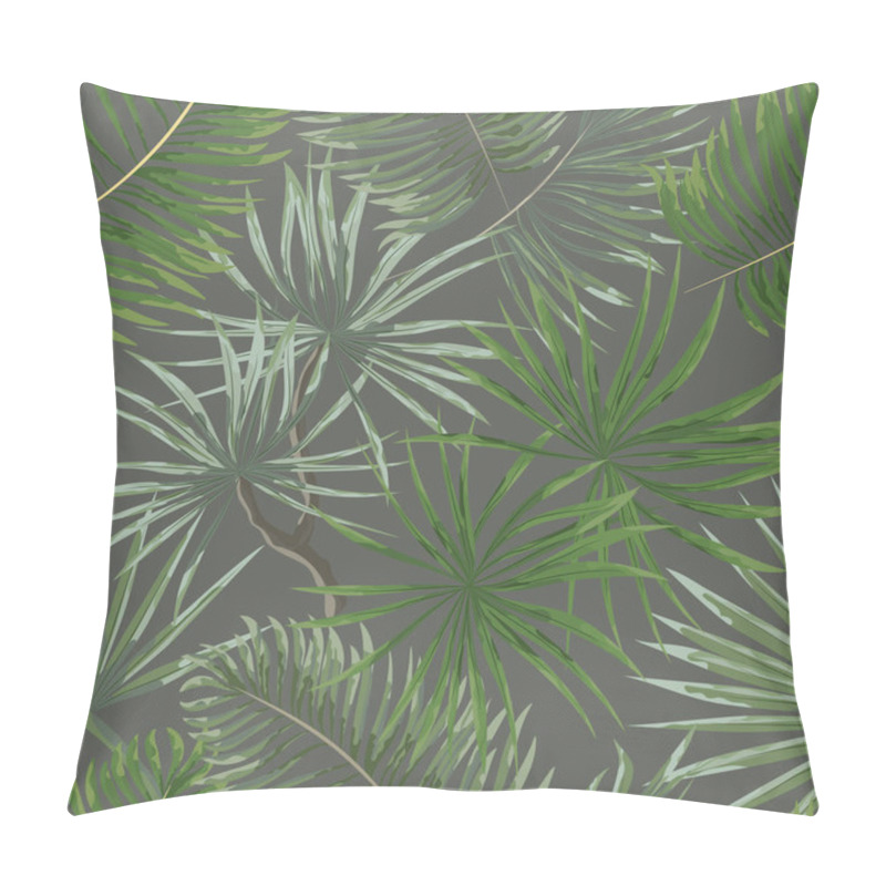 Personality  Seamless Pattern Of Bright Green Tropical Leaves On Grey Backgro Pillow Covers