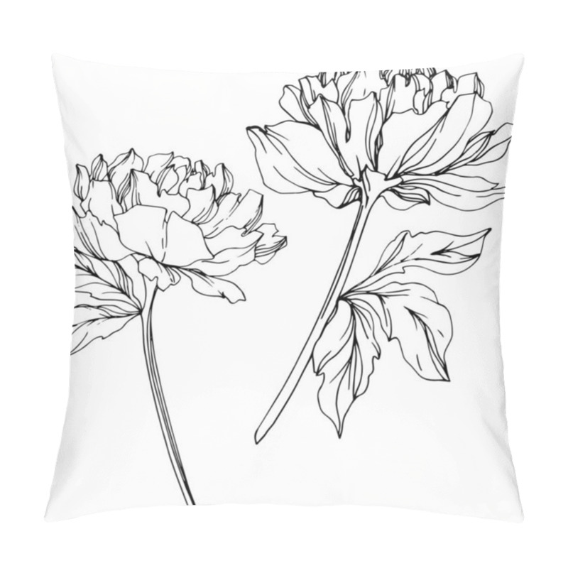 Personality  Vector Peonies With Leaves Isolated On White. Black And White Engraved Ink Art. Pillow Covers