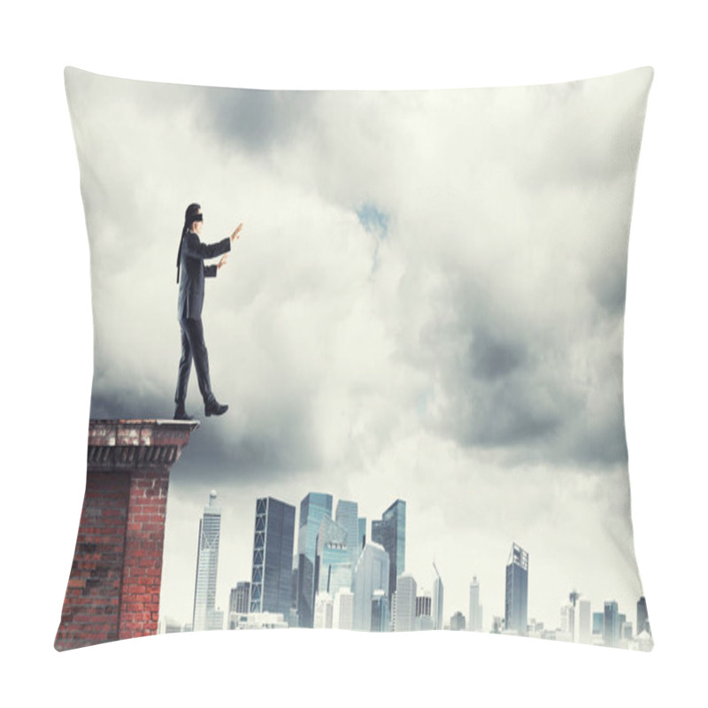 Personality  Businessman With Blindfolder On Eyes  Pillow Covers