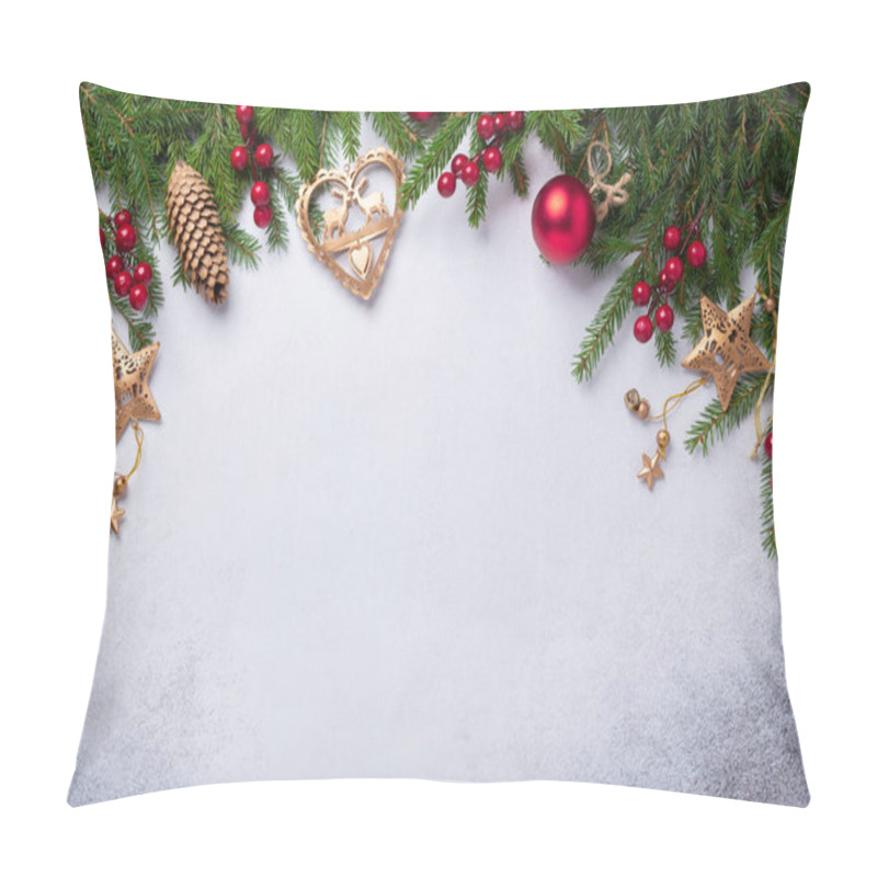 Personality  Christmas Background With Fir Tree, Red And Gold Gifts. Top View Copy Space Pillow Covers