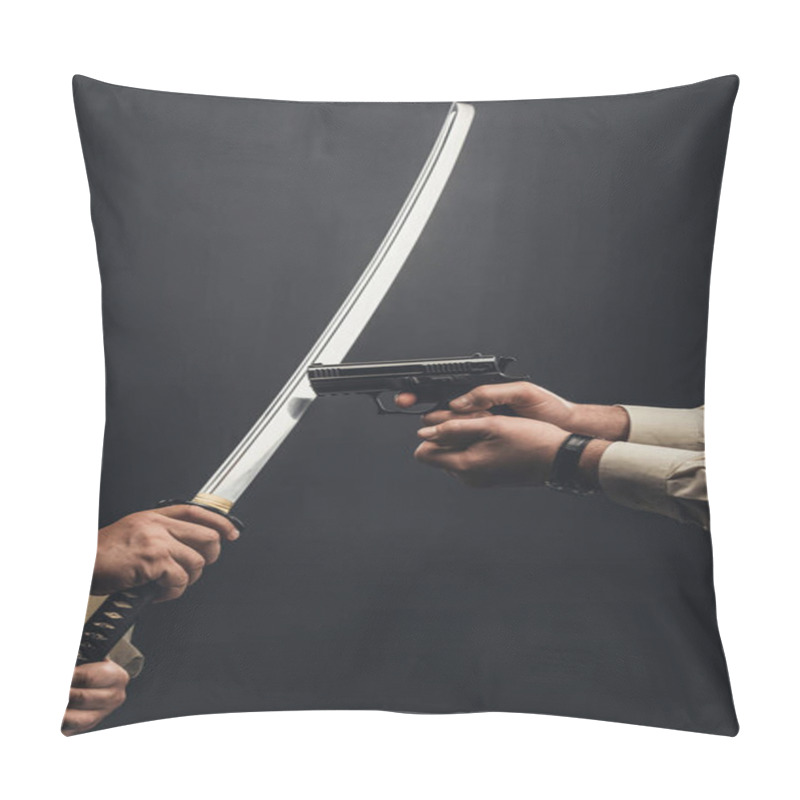 Personality  Yakuza Members Fighting With Gun And Katana Sword On Black Pillow Covers