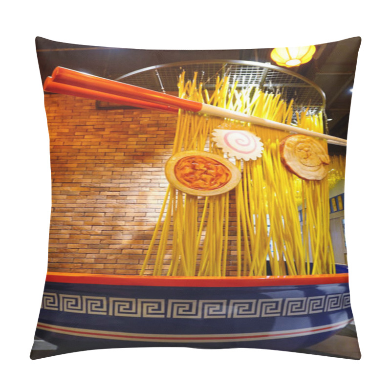 Personality  BANGKOK, THAILAND  - 9 DEC : Ramen Noodles Sculpture Interior Decorate At Wall On 9 December 2024 In Bangkok, Thailand Pillow Covers