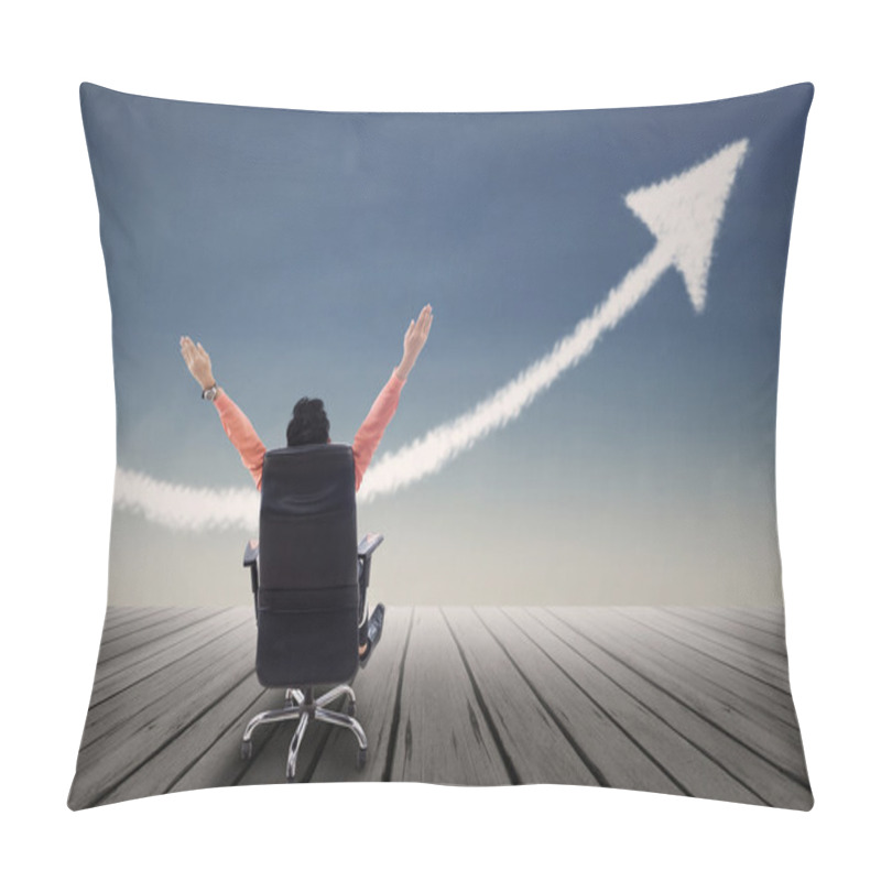 Personality  Businessman Sitting On Chair With Raised Arms And Up Arrow Sign Pillow Covers