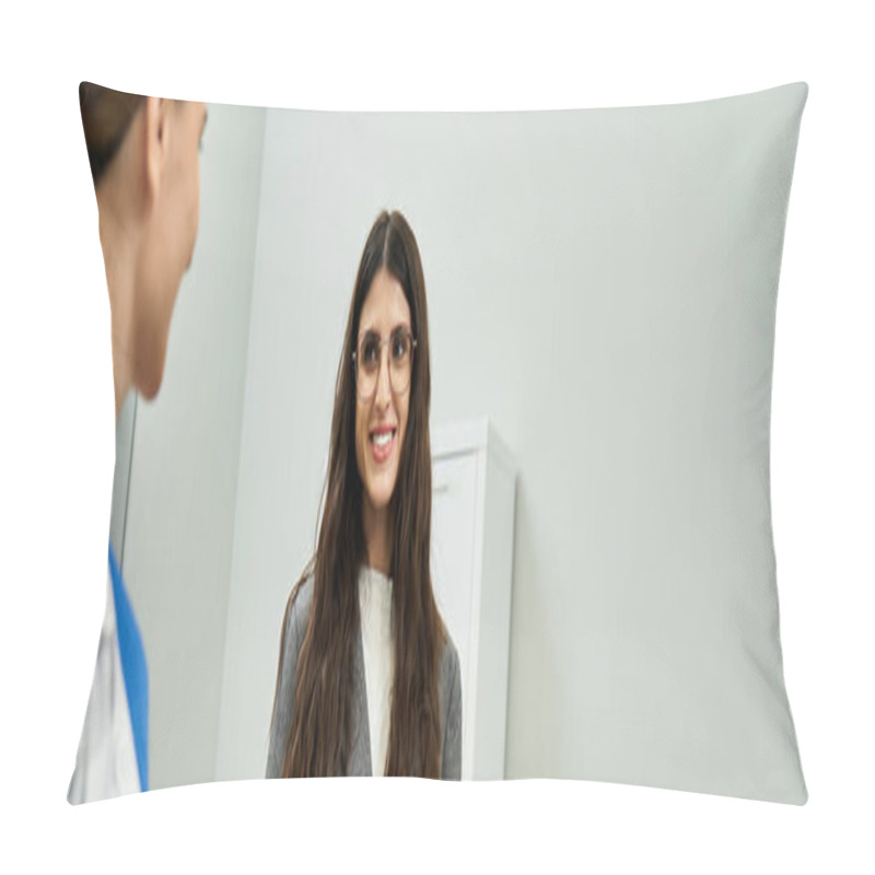 Personality  Gynecologist Interacts Warmly With A Female Patient During A Medical Examination In A Clinic. Pillow Covers