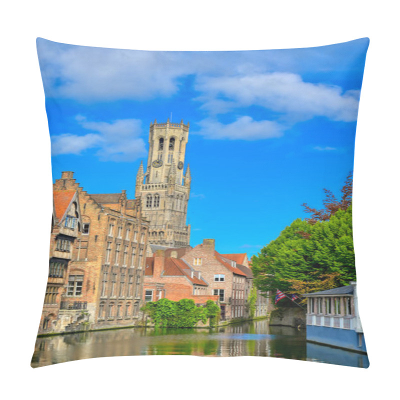 Personality  The Canals Of Bruges (Brugge), Belgium On A Sunny Day. Pillow Covers