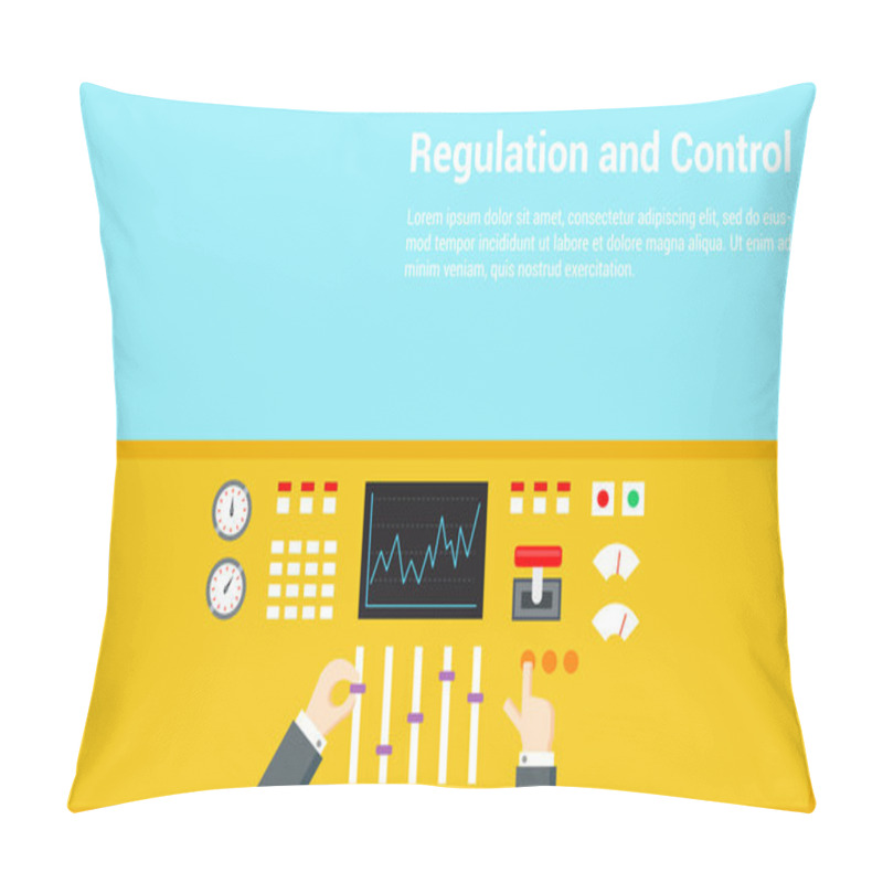 Personality  Control And Regulation Concept. Hands Operated Panel - Flat Vector Illustration. Pillow Covers