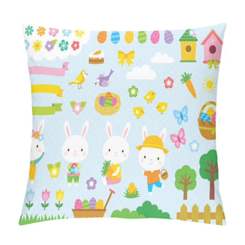 Personality  Easter Clip Art Set With Cute Easter Bunnies, Easter Eggs And Other Spring Related Illustrations. Pillow Covers