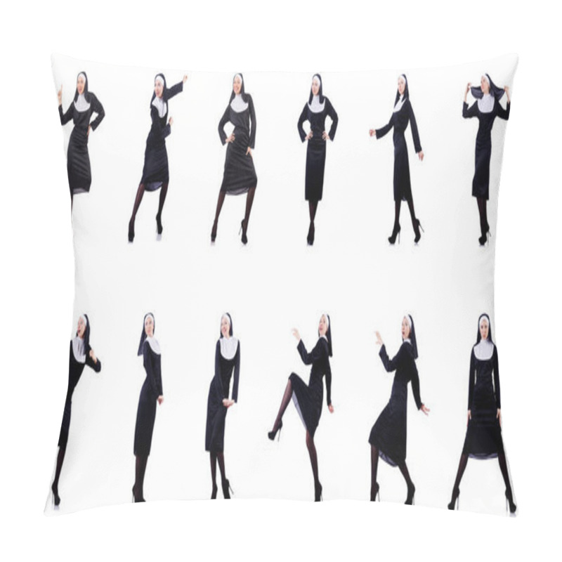 Personality  Pretty Nun Isolated On White Pillow Covers