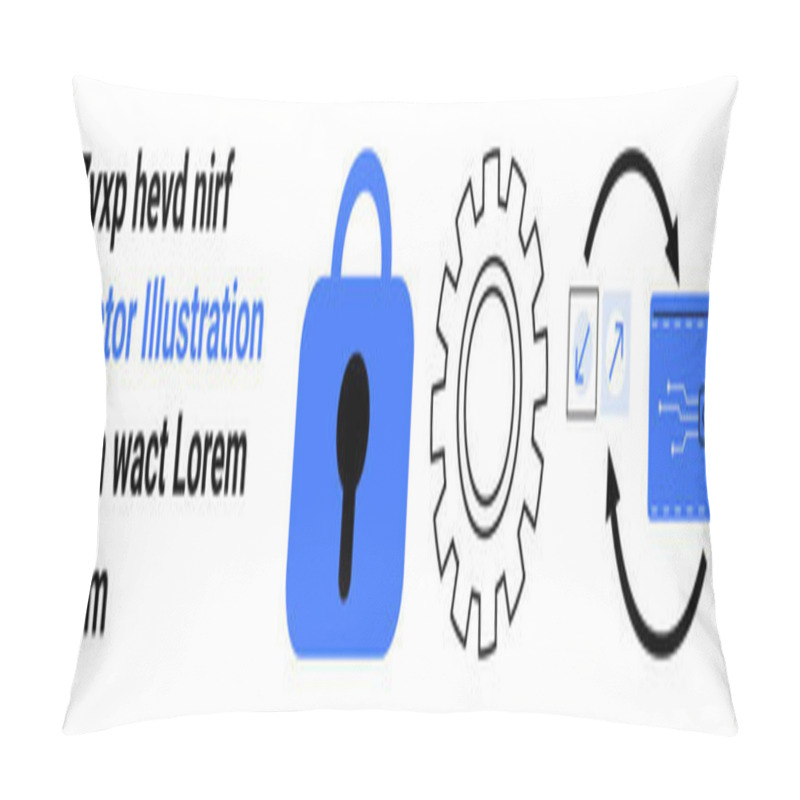 Personality  Blue Padlock, Gear, Arrows, And Digital Wallet Icons Accompanied By Placeholder Text. Ideal For Security, Technology, Finance, And App Settings, Digital Transactions, Data Protection, Tech Support Pillow Covers