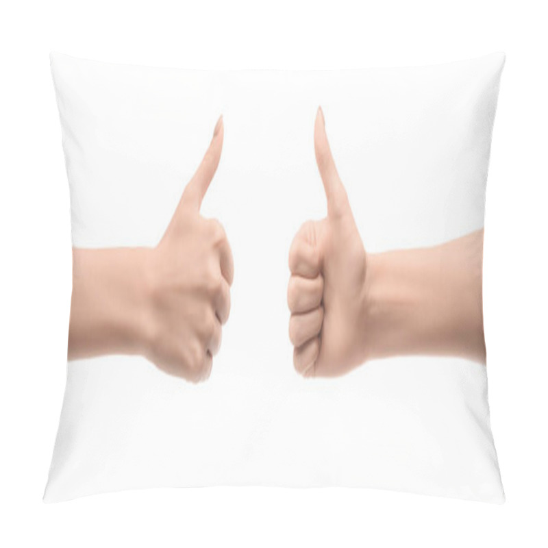 Personality  Cropped View Of Women Showing Thumb Up Signs Isolated On White Pillow Covers